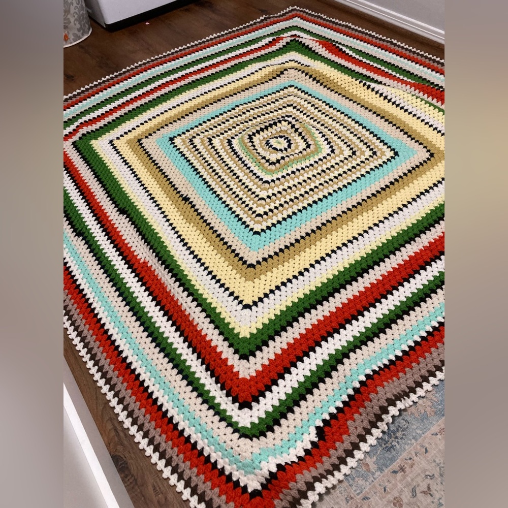 Crochet hand crafted square geometric 5’x5’ blanket afghan